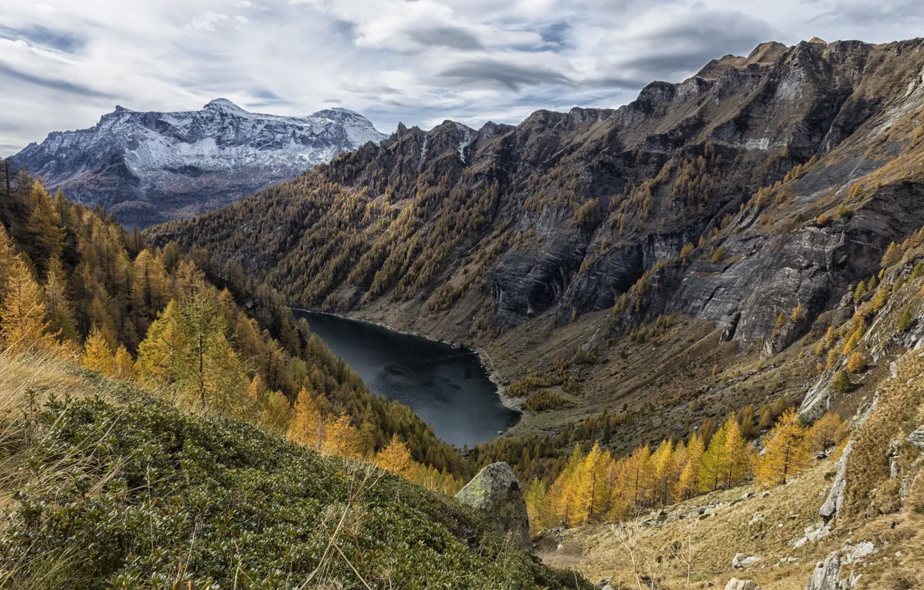 Фото обои осень, горы, озеро, каньон