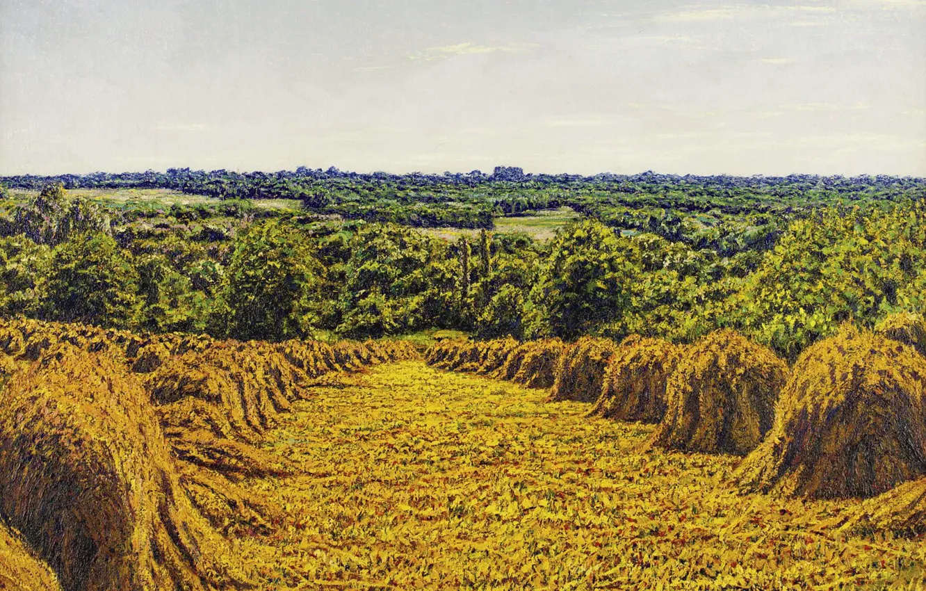 Фото обои пейзаж, картина, Gustave Cariot, стога, Гюстав Карио, Поля Пшеницы, копны