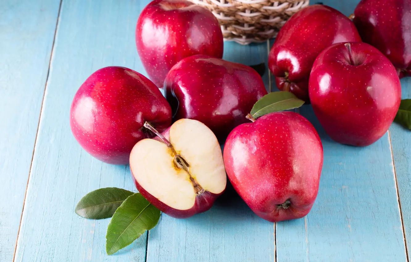 Фото обои яблоки, red, фрукты, fresh, wood, fruit, apples