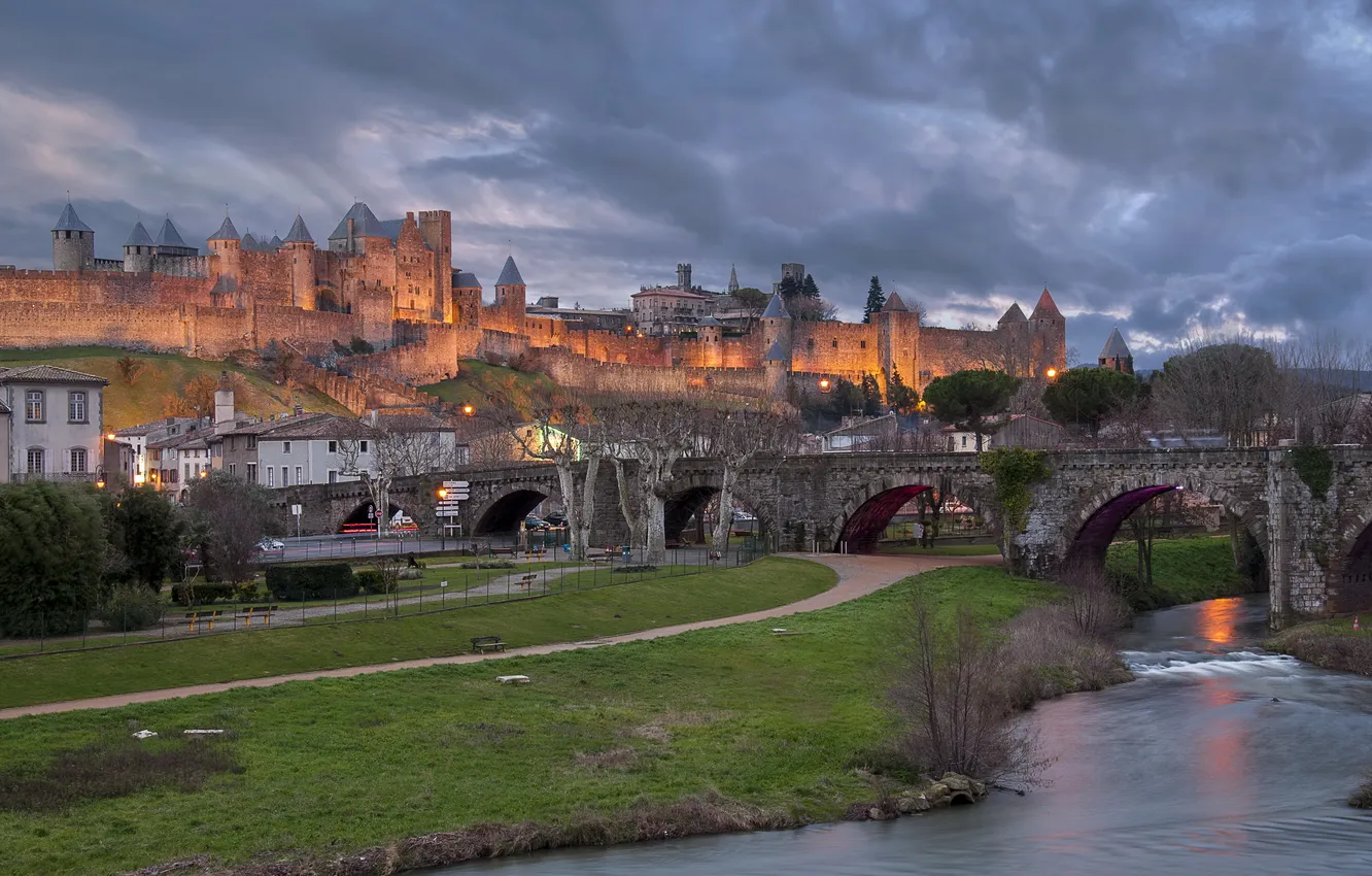 Фото обои France, briges, castels, Carcassonne.