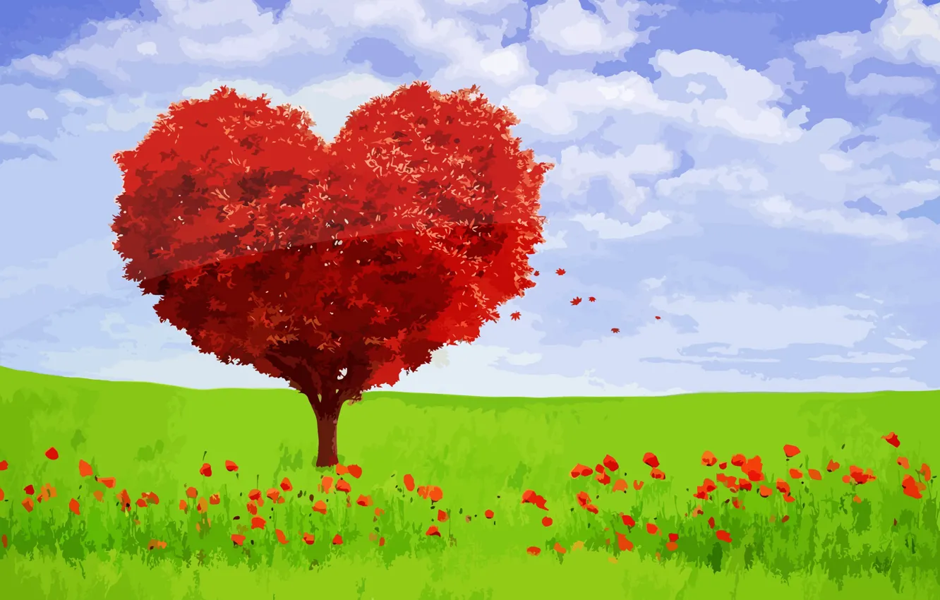 Фото обои любовь, пейзаж, настроение, чувства, валентина, романтический, дерево сердце
