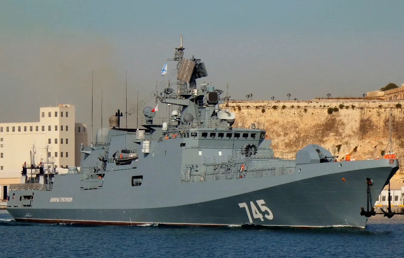 Фото обои Фрегат, Мальта, сторожевой корабль, &quot;Адмирал Григорович&quot;, Ла-Валетта, визит, проект 11356