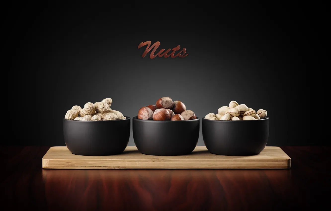 Фото обои орехи, wood, фундук, nuts, арахис, фисташки, разделочная доска