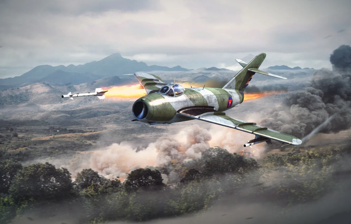 Фото обои природа, дым, ракета, самолёт, War Thunder, Warplane