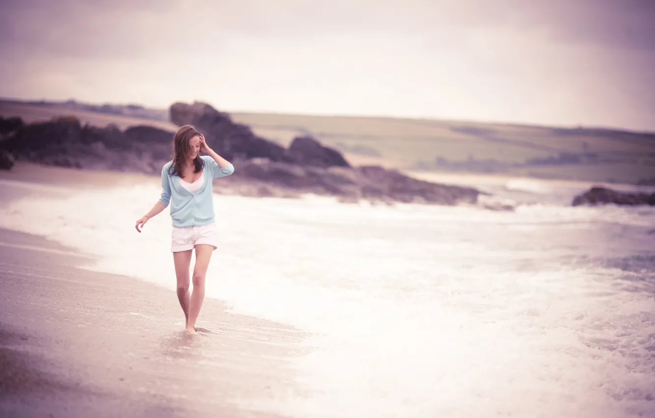 Фото обои море, пляж, улыбка, настроение, прогулка