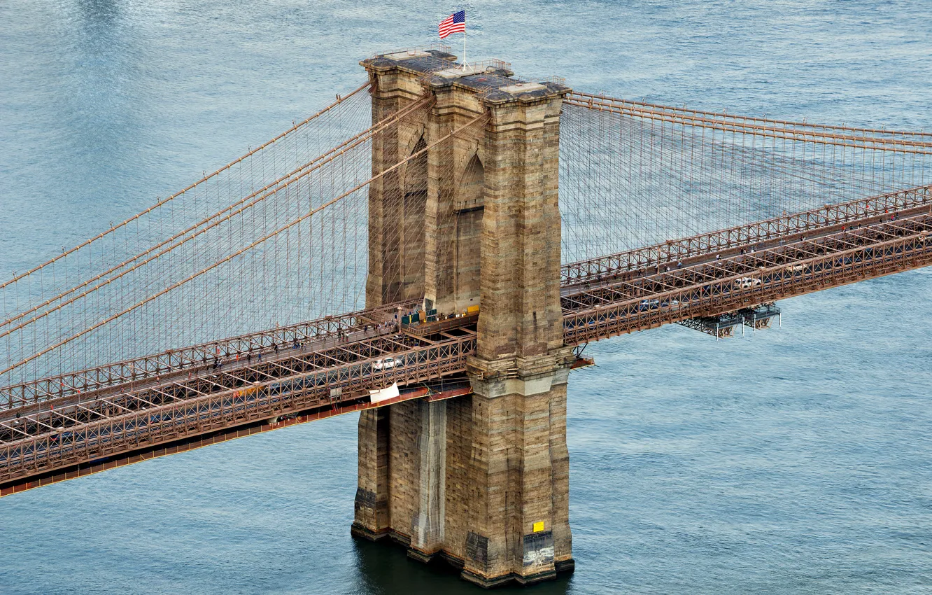 Фото обои пролив, опора, Бруклинский мост, Ист-Ривер