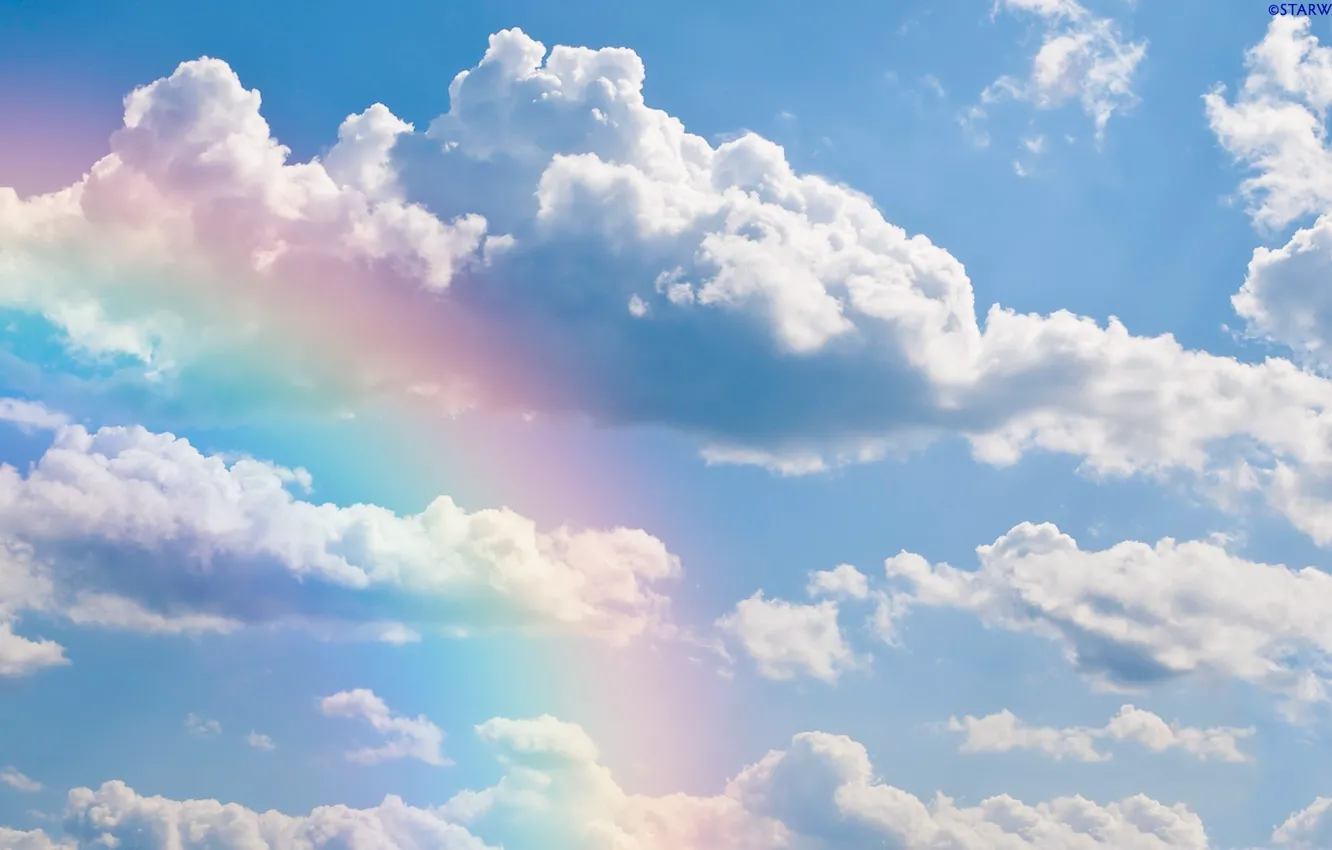 Фото обои небо, облака, радуга