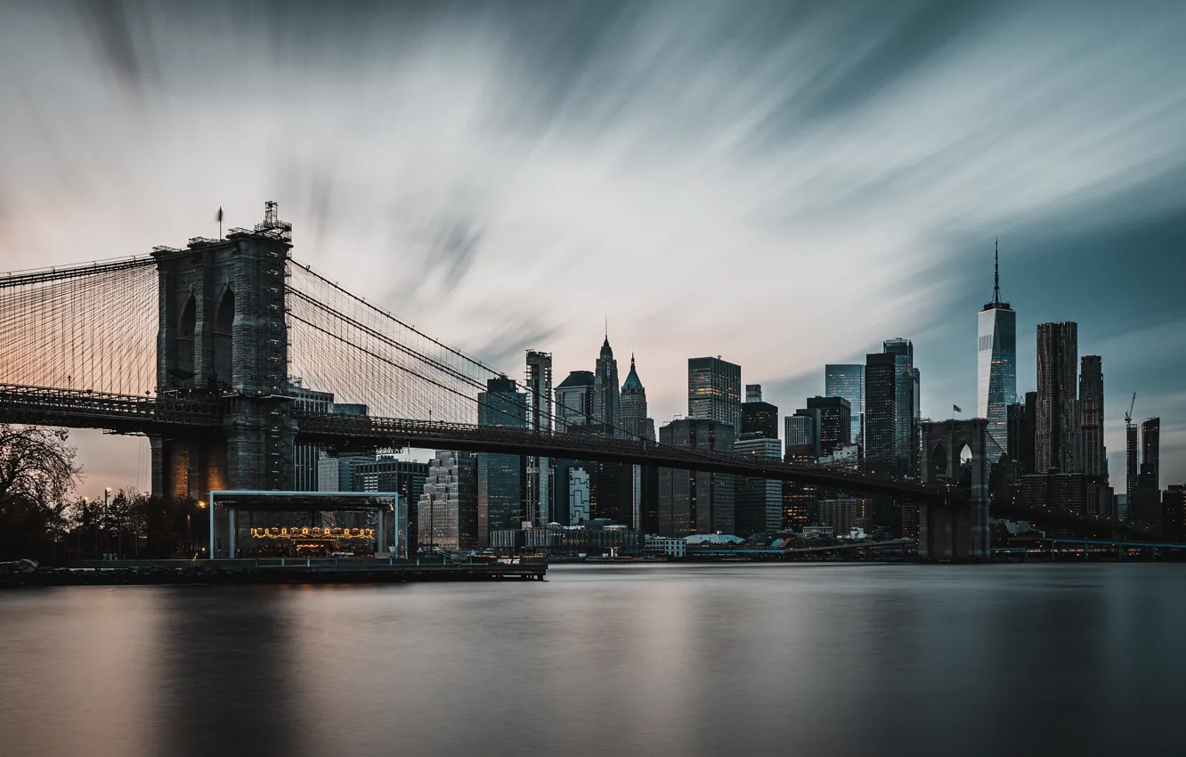 Фото обои Manhattan, New York City, World Trade Center, Brooklyn Bridge