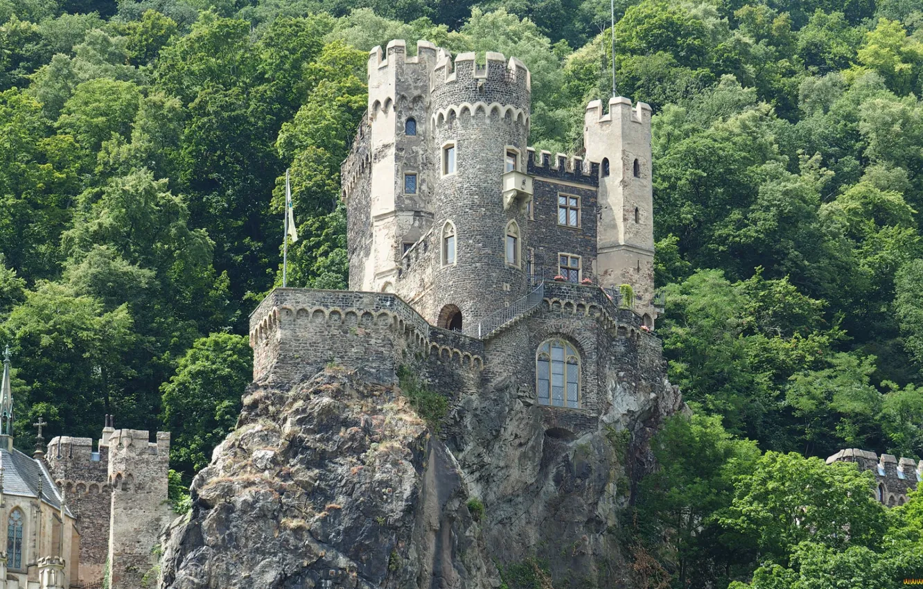 Фото обои forest, rocks, ruins, castle