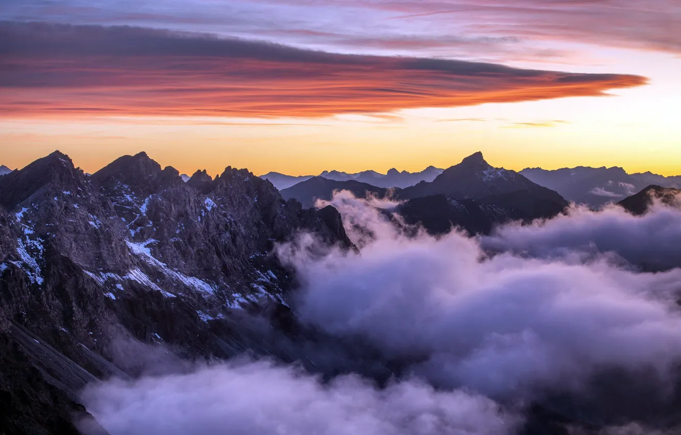 Фото обои закат, горы, Alpine sunset