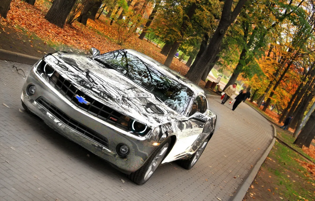 Фото обои осень, Chevrolet, зеркальный