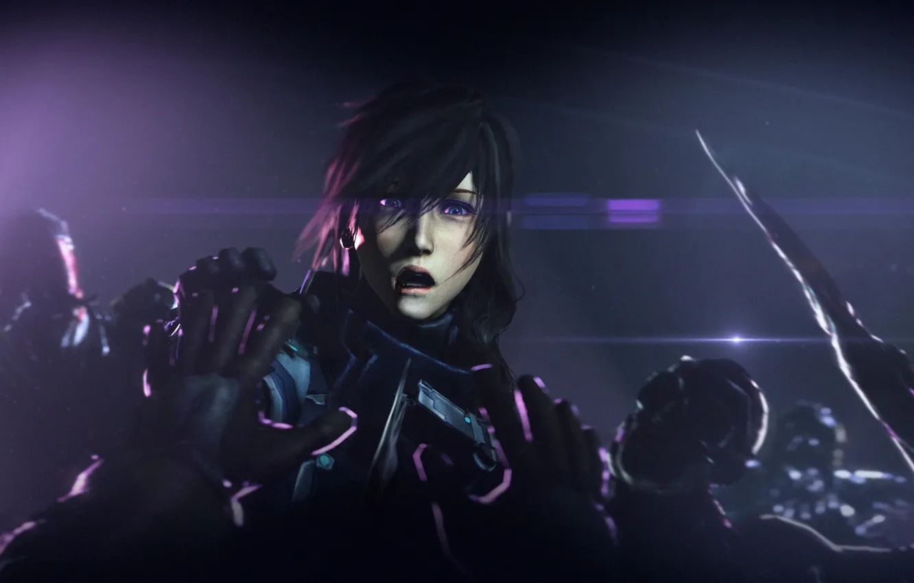Фото обои девушка, лицо, смерть, темно, рука, Final Fantasy, Lightning