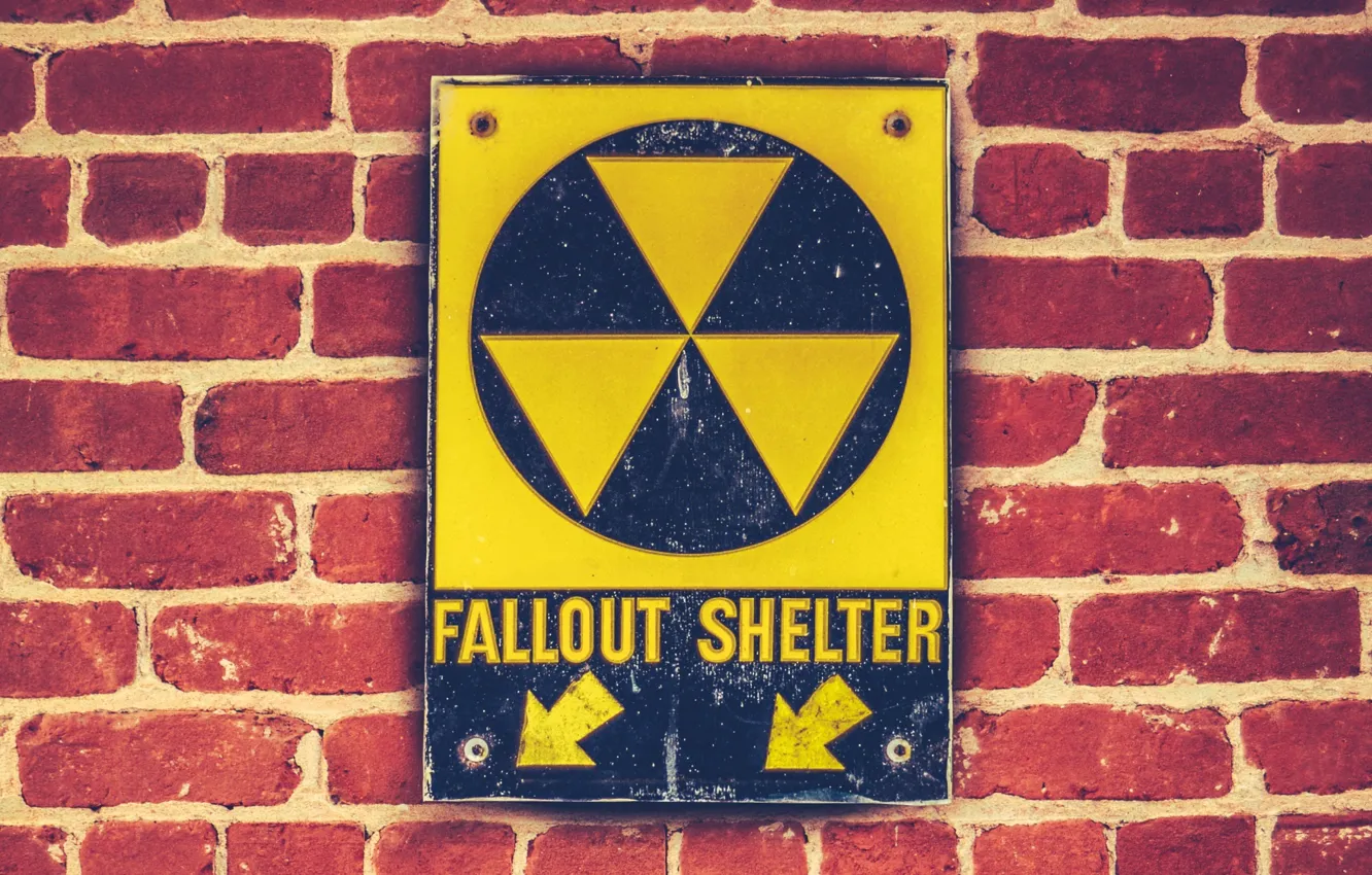 Фото обои bricks, sign, fallout shelter, wall sign
