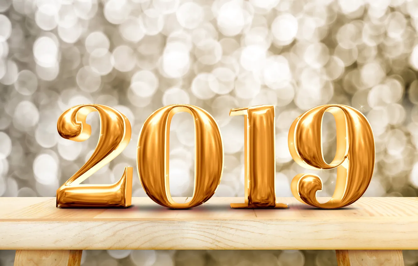 Фото обои Новый Год, цифры, golden, new year, wood, winter, background, боке