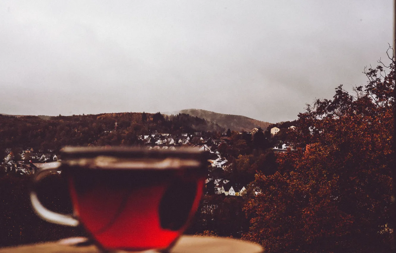 Фото обои cup, village, tea, cloudy, rainy
