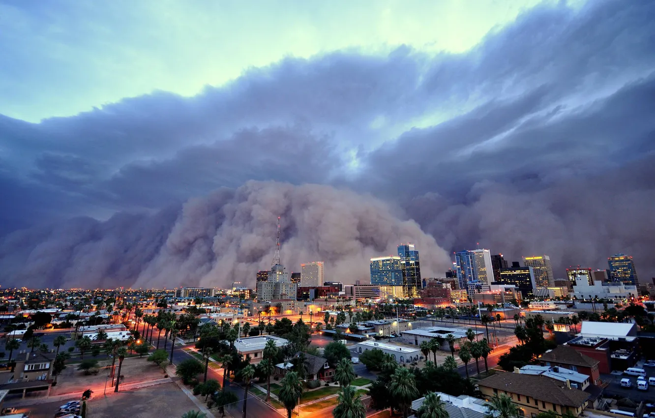 Фото обои тучи, город, буря, катастрофа, Аризона, накрывает