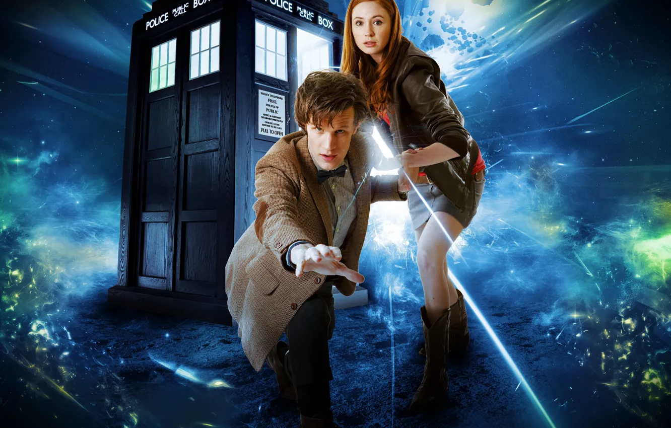 Фото обои девушка, фантастика, мужчина, сериал, Doctor Who, Доктор Кто, тардис, полицейская будка