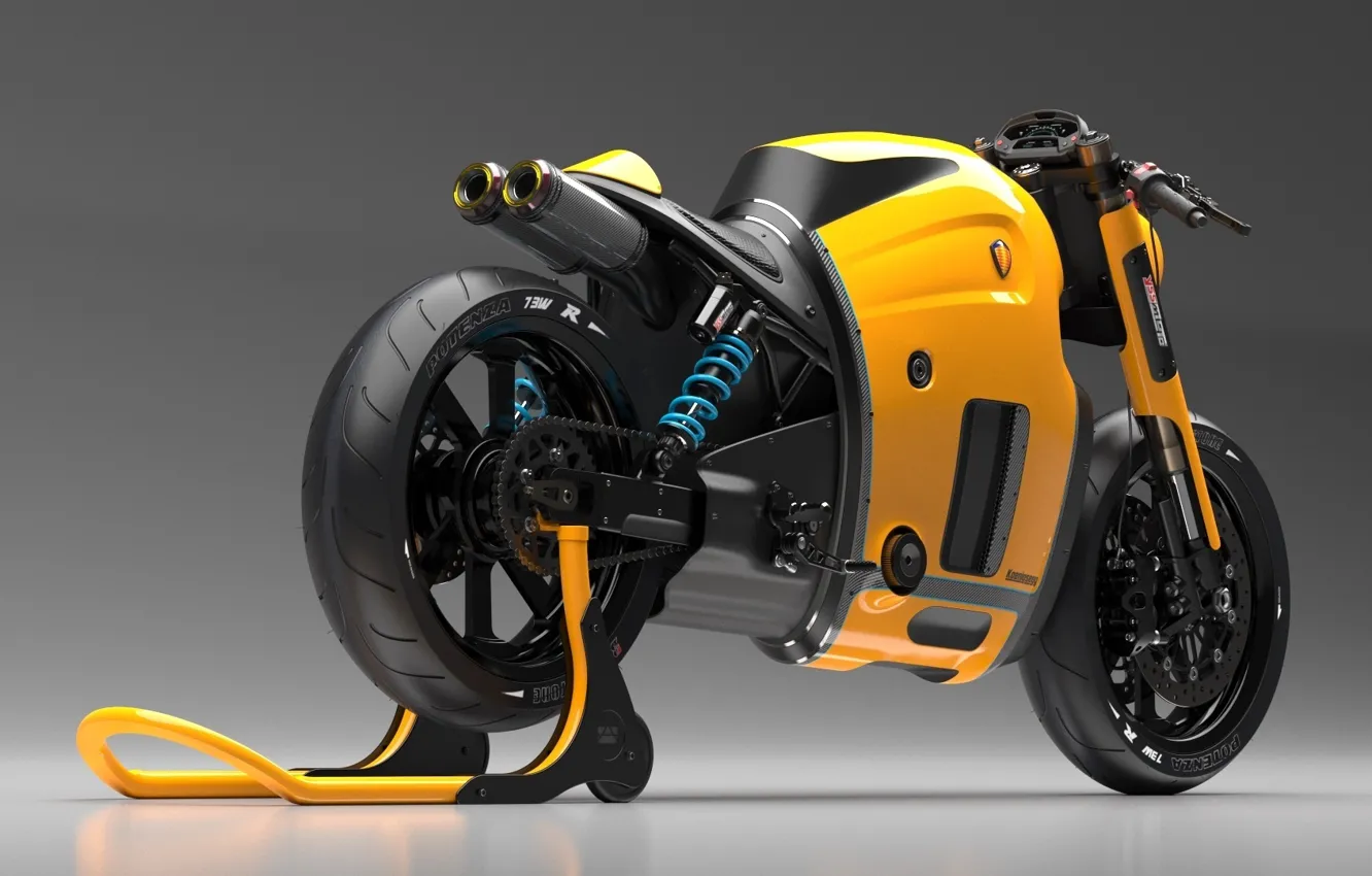 Фото обои Concept, Koenigsegg, Yellow, Bike, Studio, Wheels, Brake, Rear