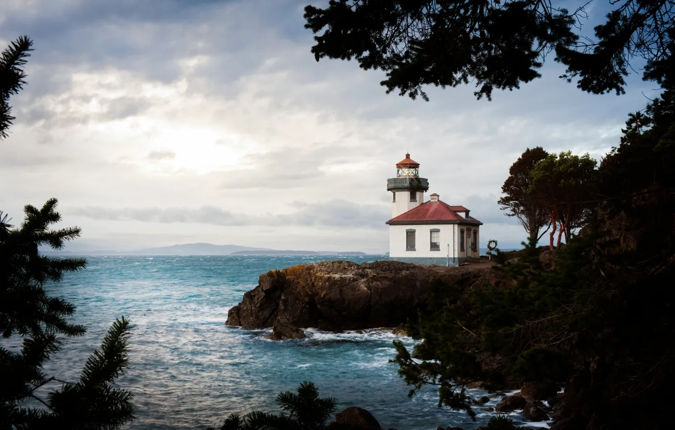 Фото обои sea, sunlight, Lime Kiln Lighthouse