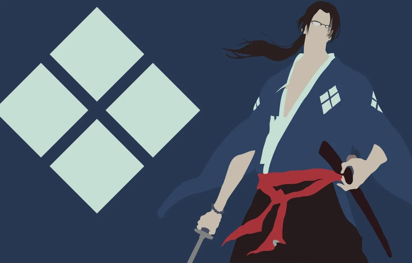 Фото обои sword, logo, game, Samurai Champloo, minimalism, anime, katana, man
