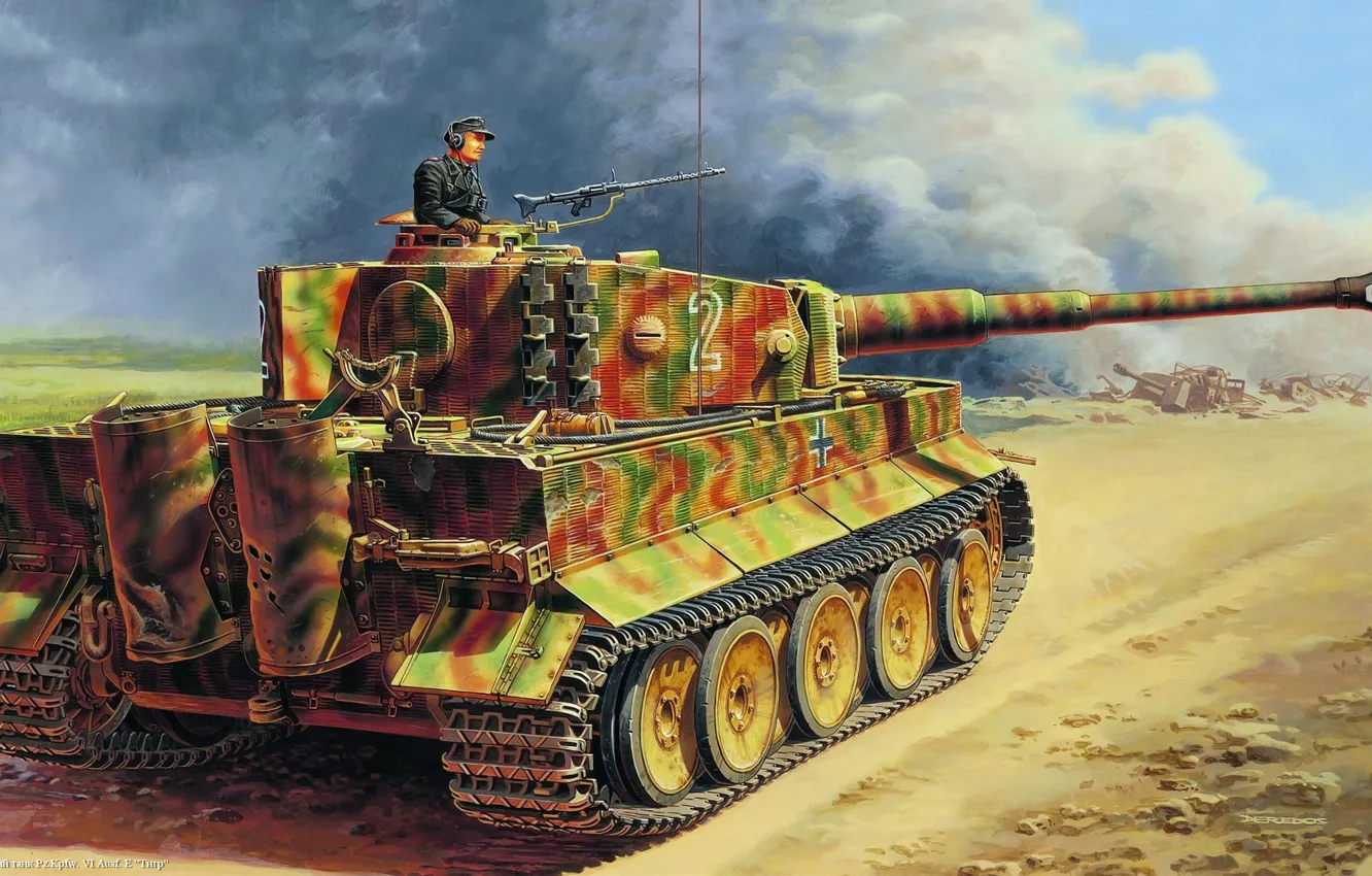 Фото обои война, Тигр, танк, Tiger, тяжелый, немецкий