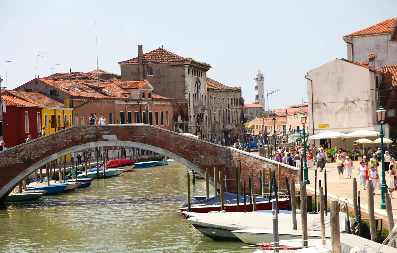 Фото обои мост, Италия, Венеция, канал, остров Мурано