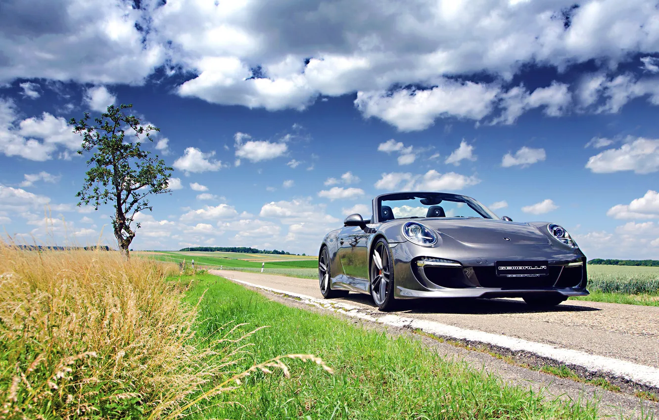 Фото обои Porsche, Sky, Grass, Gemballa, Tuning, Cabriolet, 991, Colouds