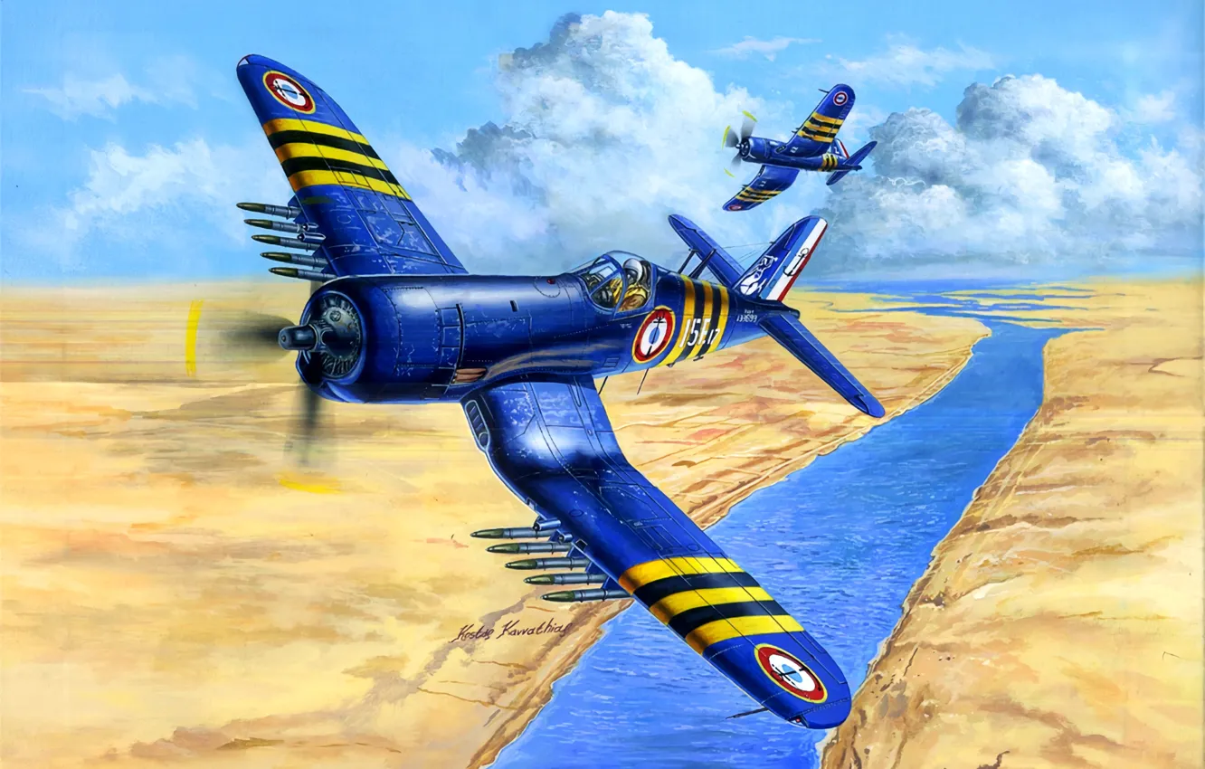 Фото обои F4U Corsair, ВМС Франции, Полосы вторжения, F4U-7 Corsair, Суэцкий кризис