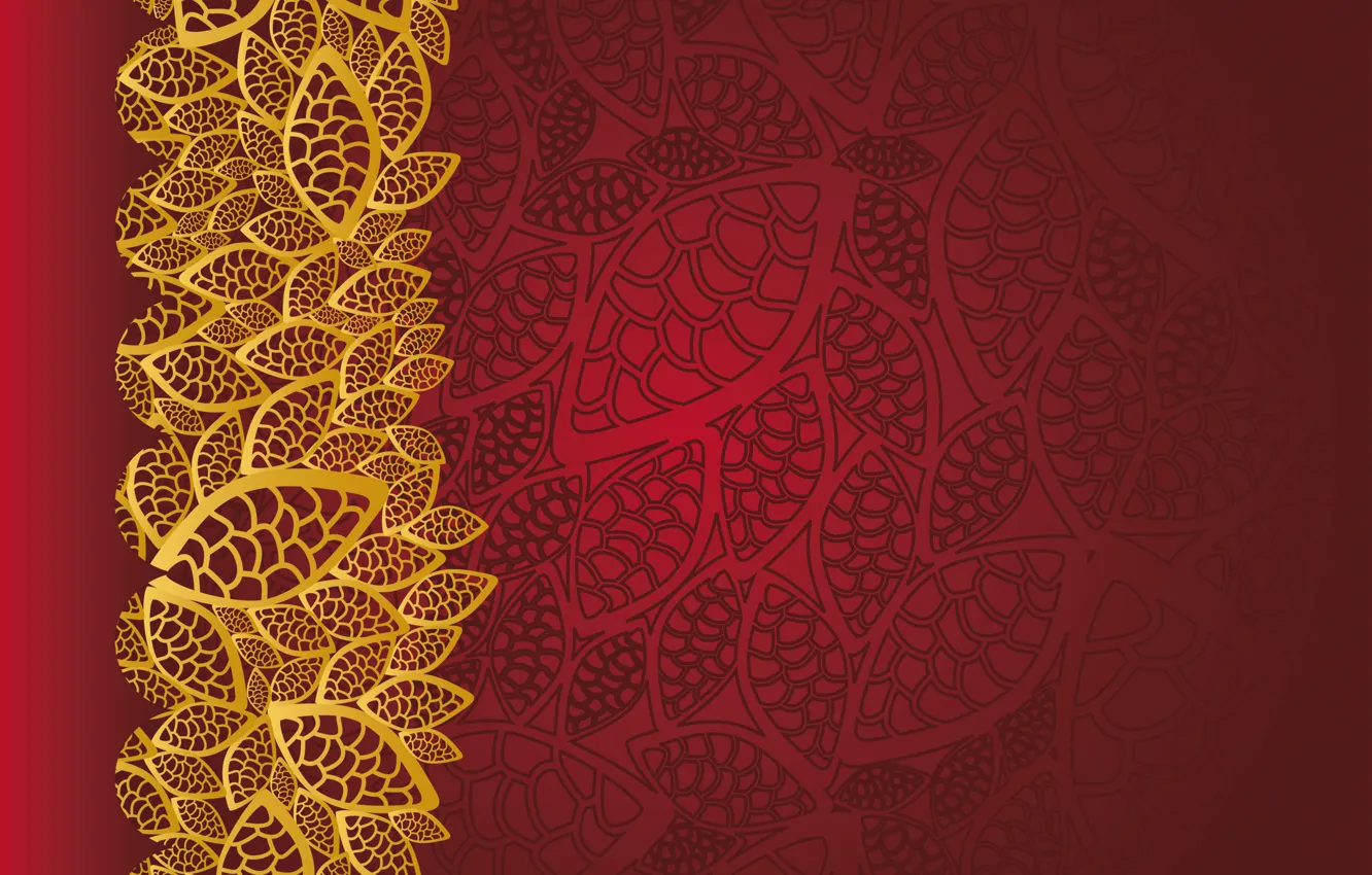 Фото обои фон, red, golden, орнамент, vintage, texture, цветочный, pattern