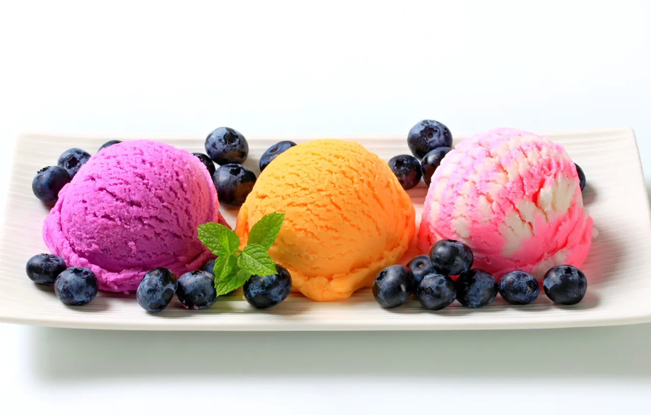 Фото обои colorful, plate, fruit, sweet, dessert, berries, delicious, ice cream