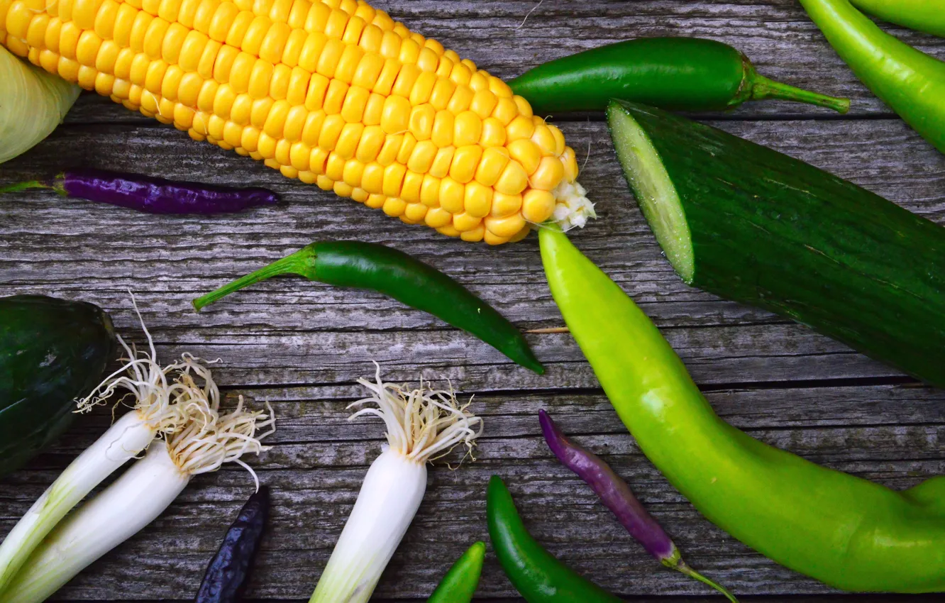 Фото обои фон, кукуруза, лук, перец