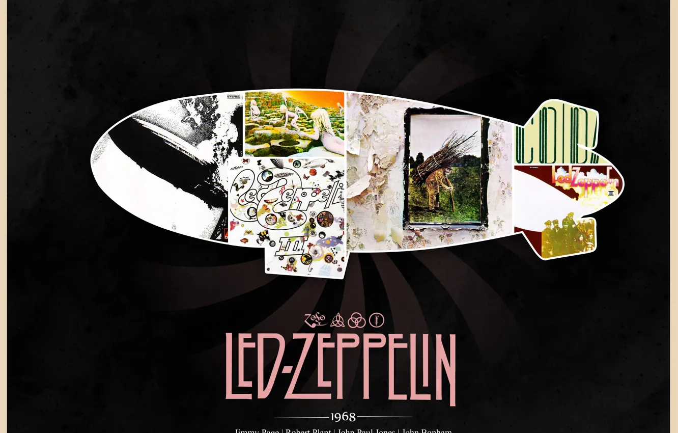 Фото обои дирижабль, Rock, классика, Led Zeppelin, 1968, Jimmy Page, обложки альбомов, John Paul Jones