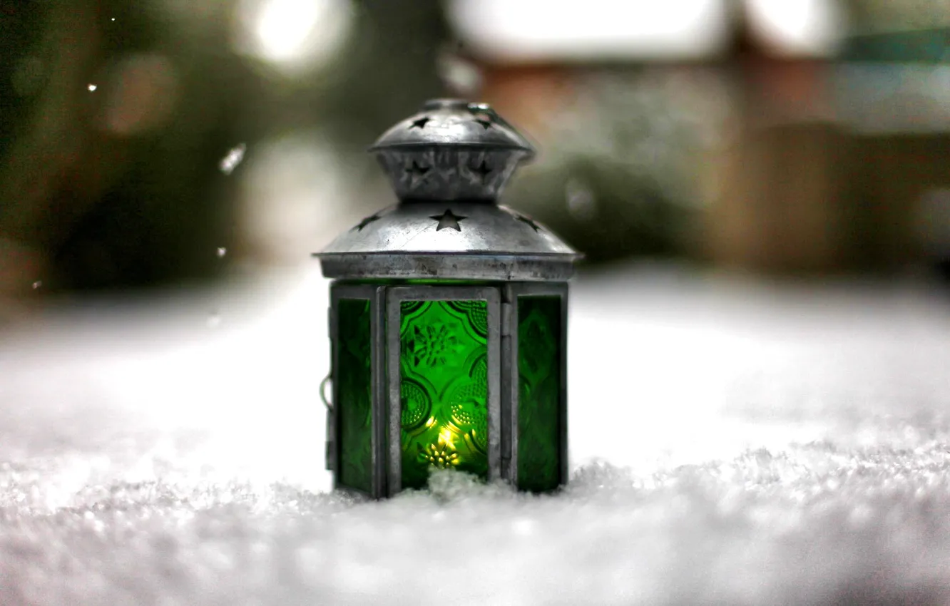 Фото обои зима, свет, снег, зеленый, фон, огонь, widescreen, обои