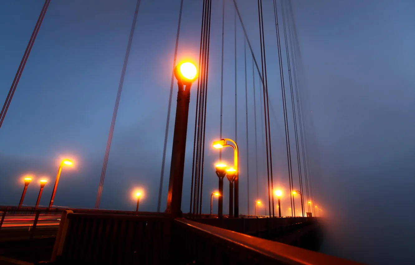 Фото обои ночь, мост, огни