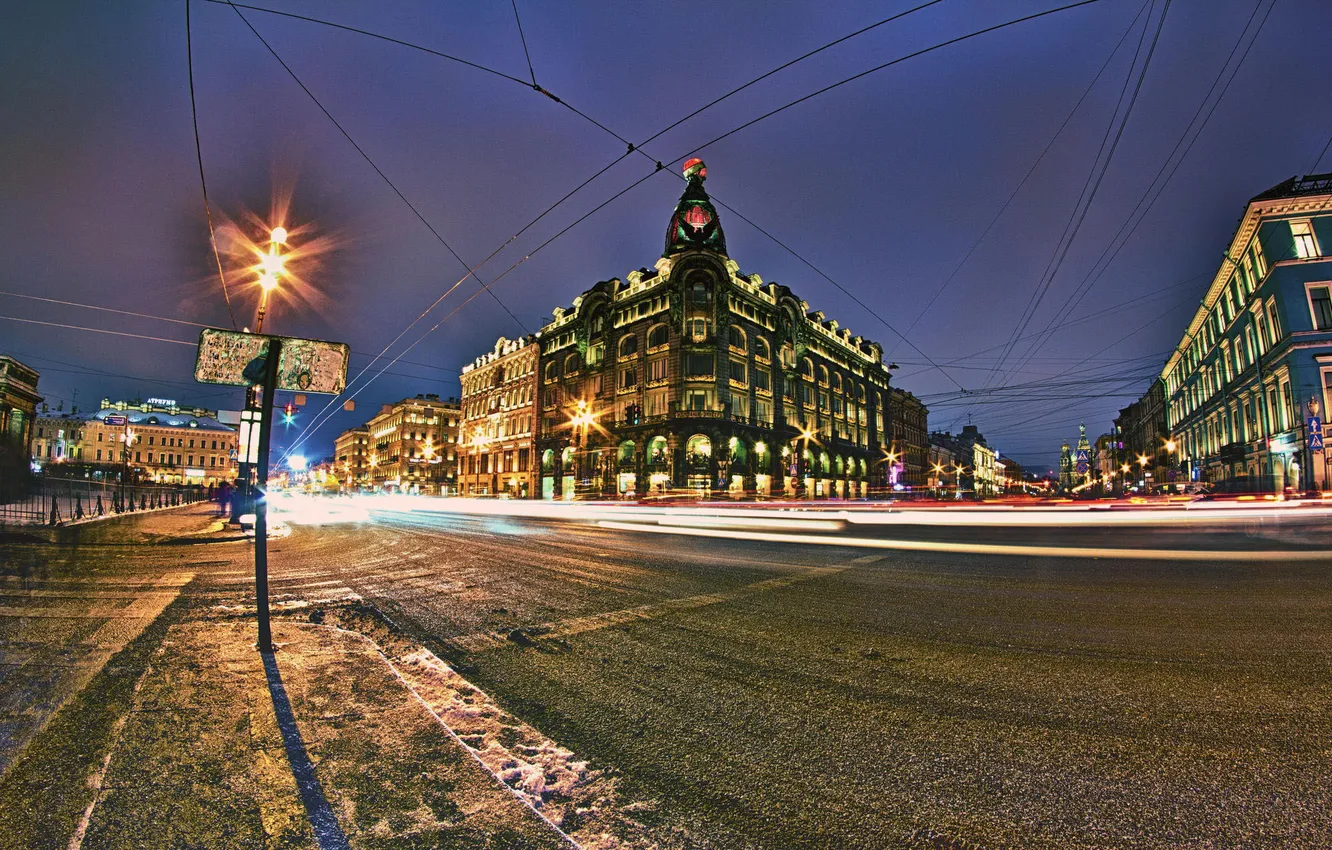 Фото обои ночь, улица, Питер, Санкт-Петербург, Russia, спб, St. Petersburg, Невский проспект