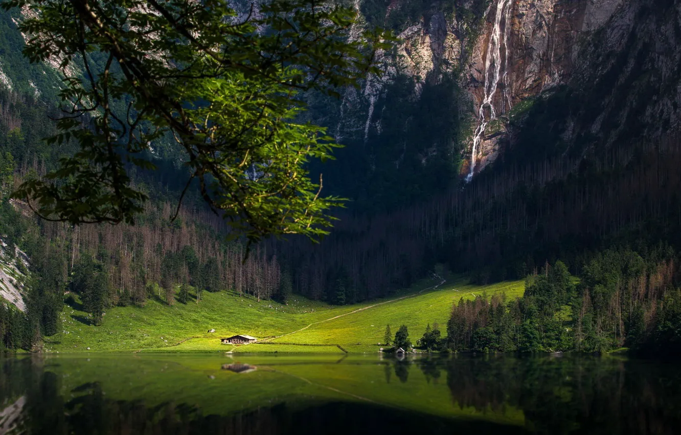 Фото обои лес, горы, озеро, водопад, Бавария, Pai shaka