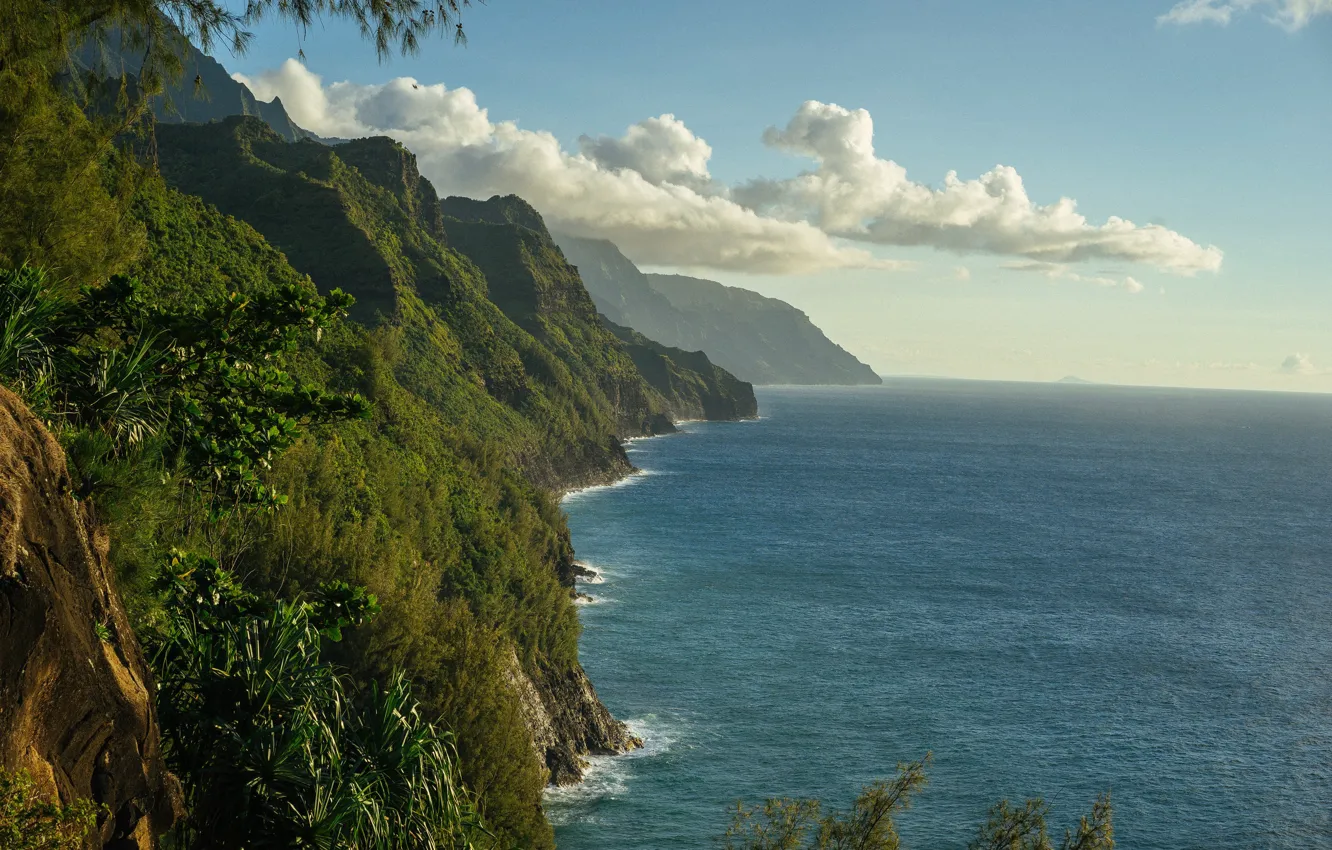 Фото обои горы, океан, побережье, Гавайи, Pacific Ocean, Hawaii, Тихий океан