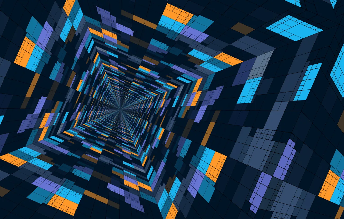 Фото обои цвет, квадраты, тоннель