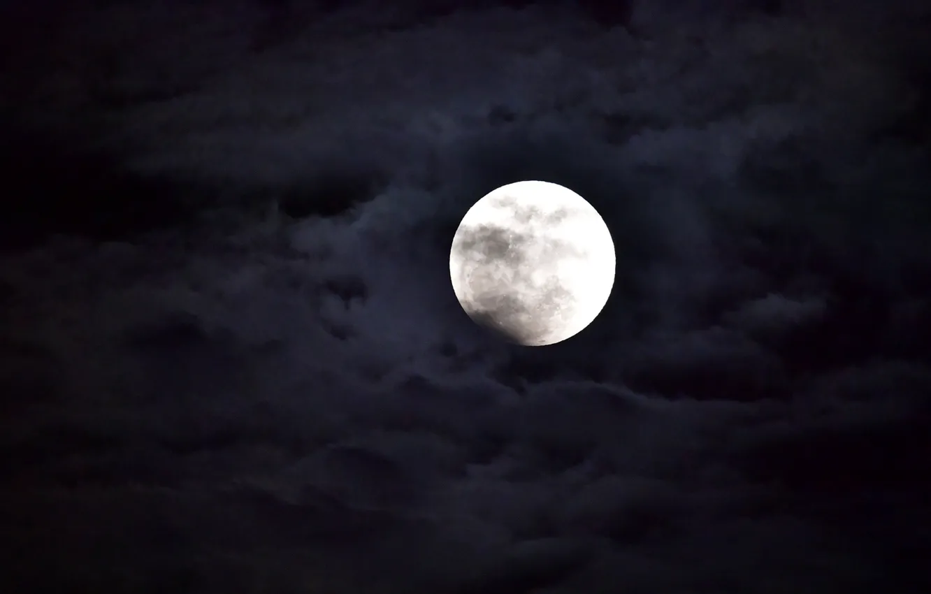 Фото обои небо, облака, ночь, природа, луна, полнолуние