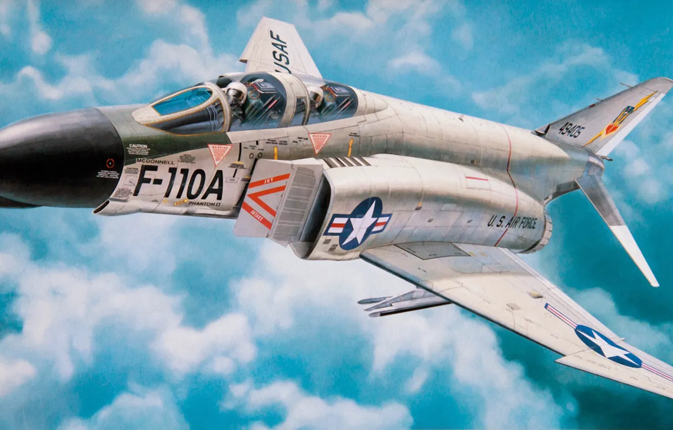 Фото обои fighter, bomber, war, art, painting, aviation, american jet, F-110A Phantom II