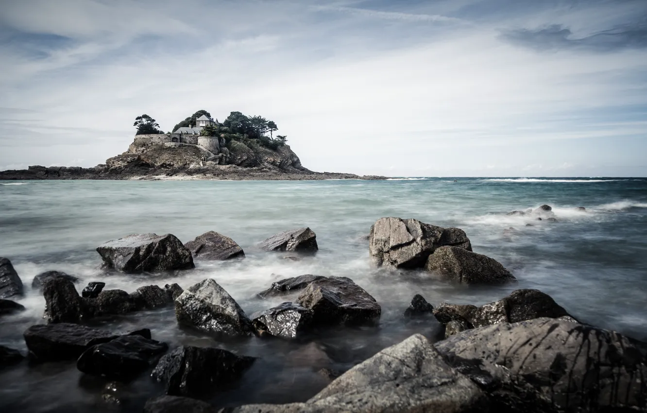 Фото обои sea, rocks, Fort du Guesclin