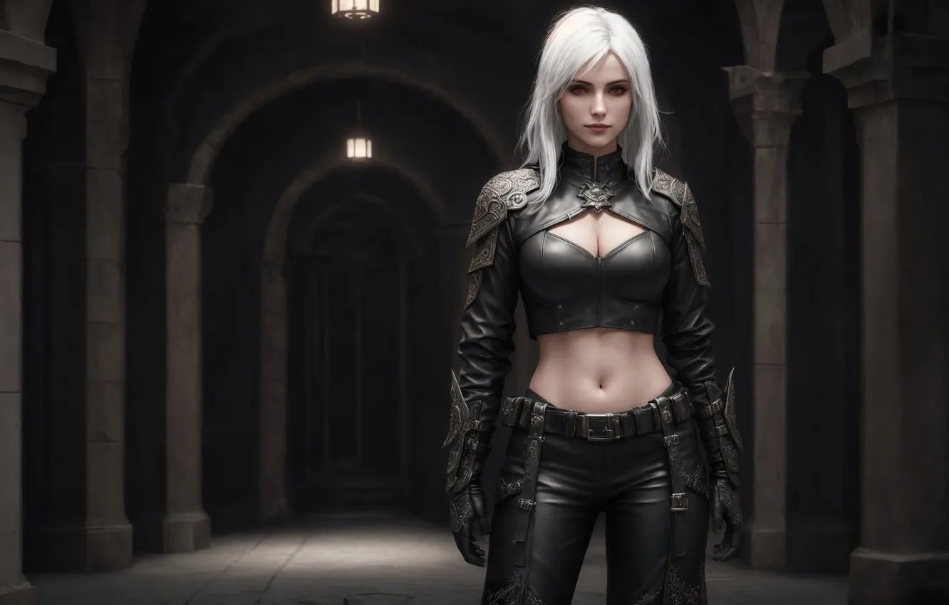 Фото обои girl, art, hybrid, digital art, fantasy art, hunter, white hair, fantasy girl