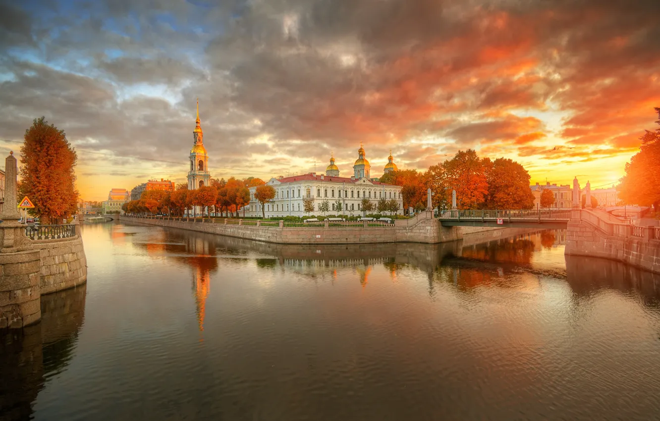 Фото обои осень, небо, закат, мост, Санкт-Петербург, канал, Гордеев Эдуард
