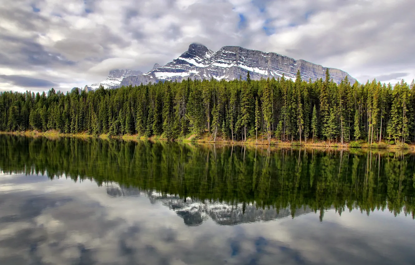 Фото обои Banff National Park, Canada, Johnson Lake, Mt Rundle