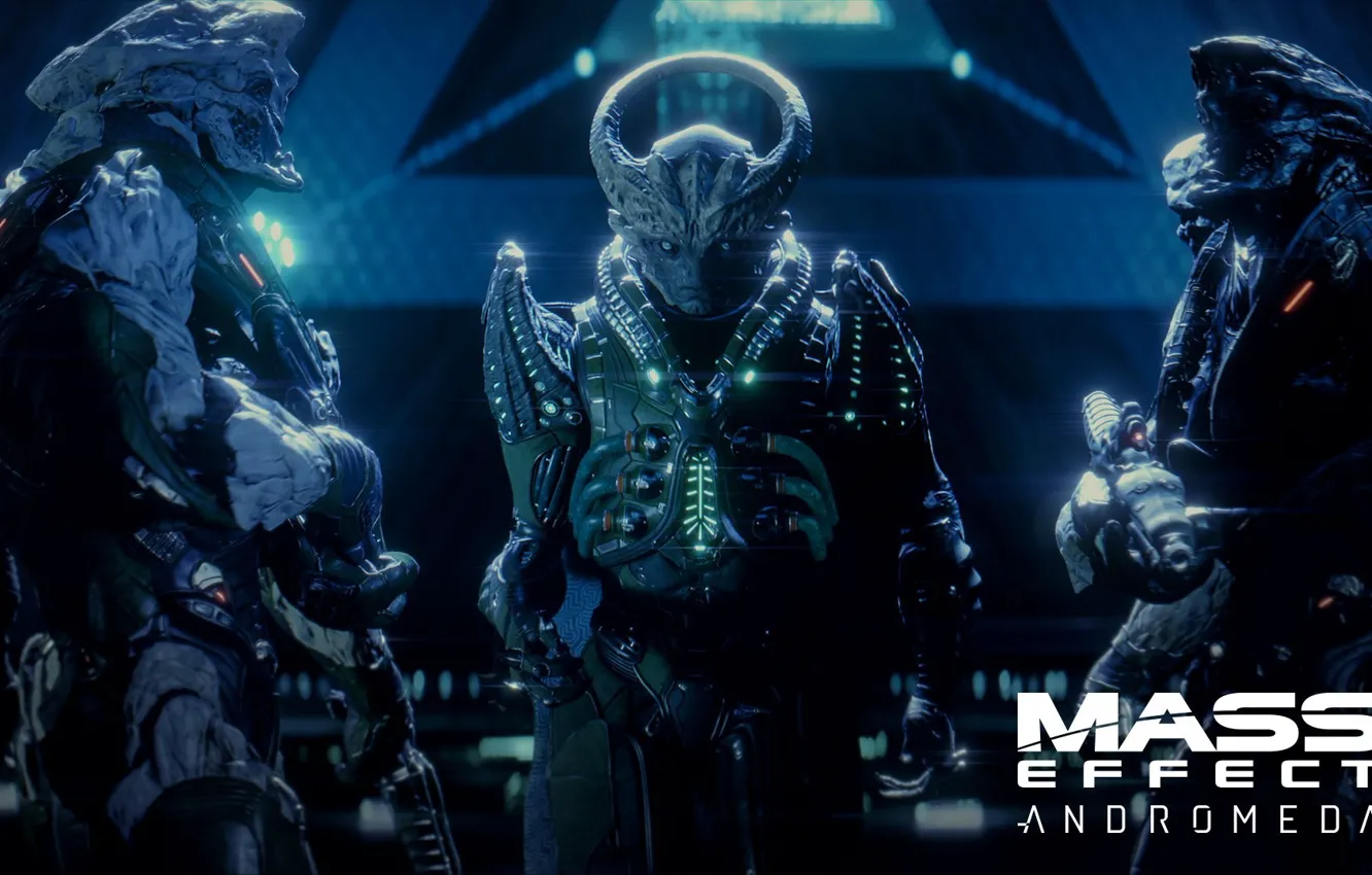 Фото обои gun, game, weapon, alien, Mass Effect, suit, Mass Effect Andromeda