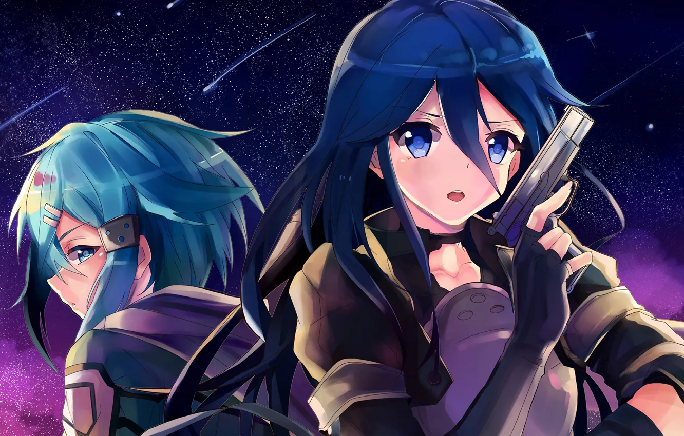 Фото обои аниме, арт, Мастера меча онлайн, Sword Art Online, Кирито, Синон