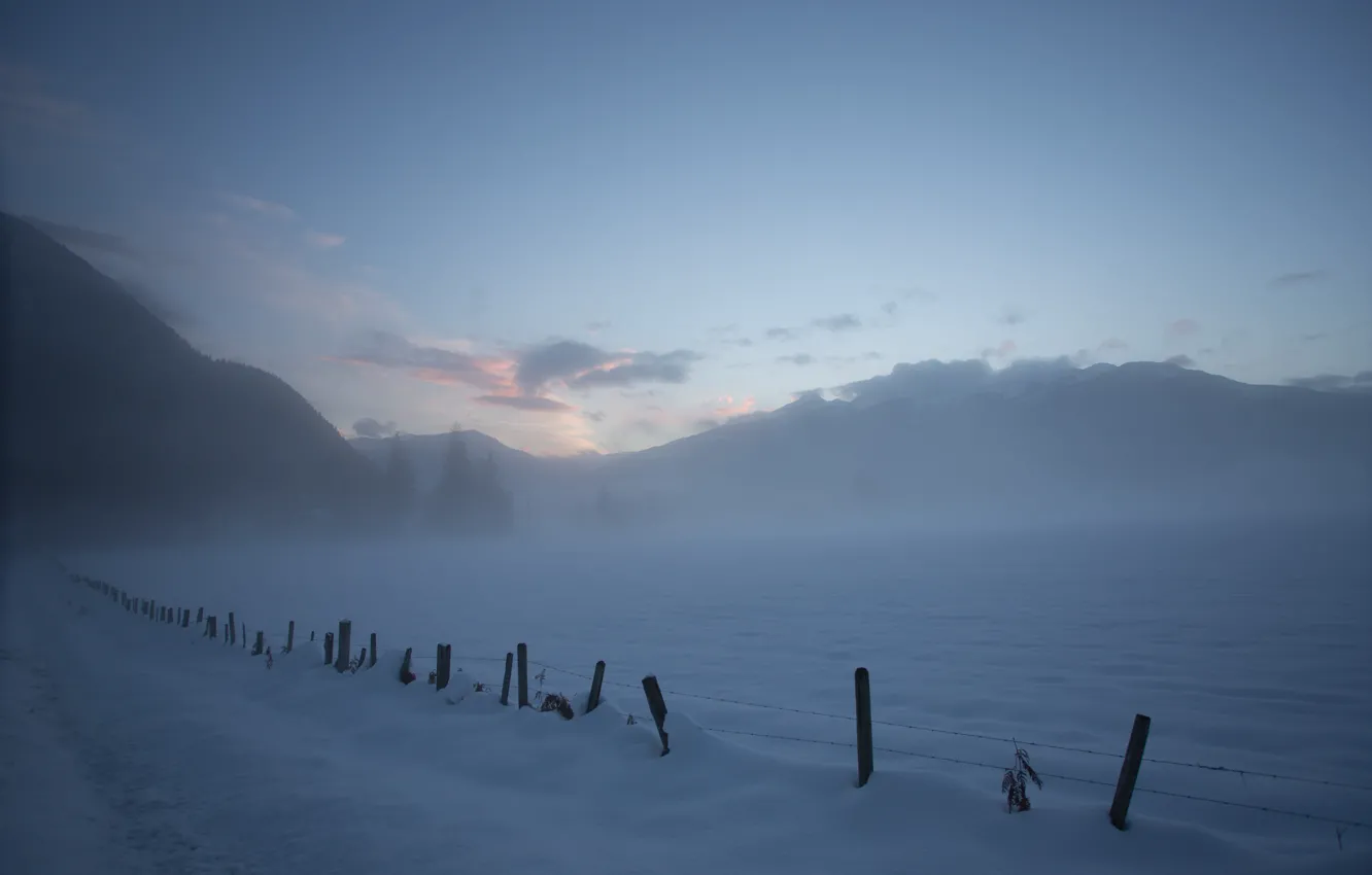 Фото обои Зима, Туман, Мороз, Winter, Frost, Snow, Снежное Поле, Fog
