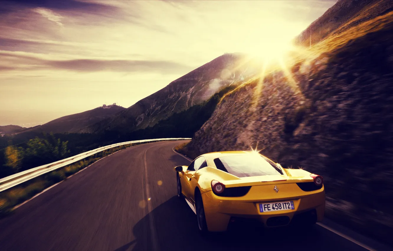 Фото обои car, ferrari, yellow, 458 italia