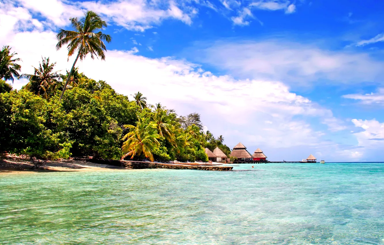 Фото обои море, пляж, тропики, отдых, остров, Мальдивы