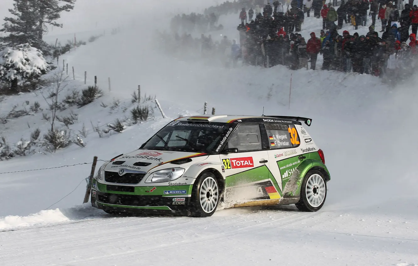 Фото обои Зима, Авто, Снег, Спорт, WRC, Rally, Skoda, Fabia